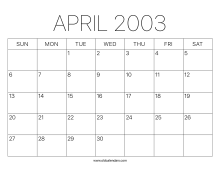April 2003 Calendar – Printable Old Calendars