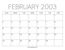 Calendar February 2003 – Printable Old Calendars