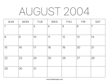 August 2004 Calendar – Printable Old Calendars