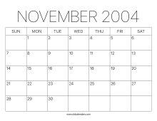 November 2004 Calendar – Printable Old Calendars