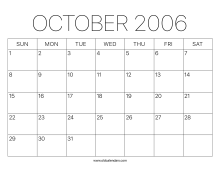 2006 Calendar October