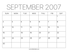 September 2007 Calendar – Printable Old Calendars