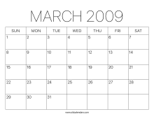 March 2009 Calendar – Printable Old Calendars