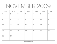 November 2009 Calendar – Printable Old Calendars