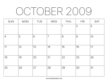 2009 Calendar October