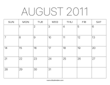 2011 Calendar August