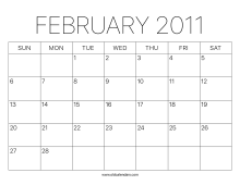 2011 Calendar February
