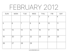 2012 Calendar February