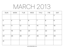 2013 Calendar March
