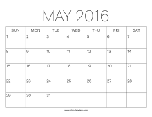 2016 Calendar May