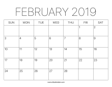 2019 Calendar February