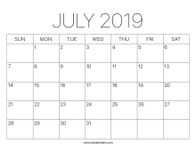 2019 Calendar July