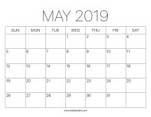 2019 Calendar May