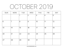 2019 Calendar October