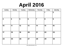 April 2016 Calendar