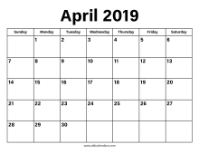 April 2019 Calendar