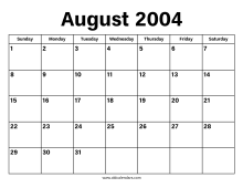 August 2004 Calendar