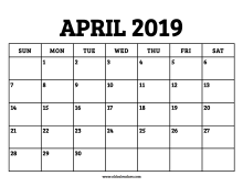 Calendar April 2019