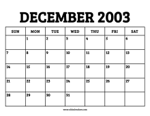 December 2003 Calendar – Printable Old Calendars
