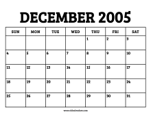 December 2005 Calendar – Printable Old Calendars