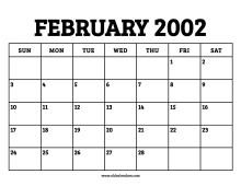February 2002 Calendar – Printable Old Calendars