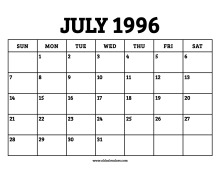July 1996 Calendar – Printable Old Calendars