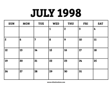 July 1998 Calendar – Printable Old Calendars