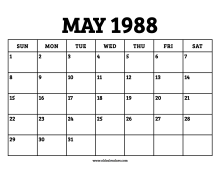 May 1988 Calendar – Printable Old Calendars