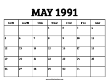 May 1991 Calendar – Printable Old Calendars
