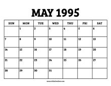 May 1995 Calendar – Printable Old Calendars