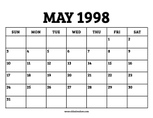 May 1998 Calendar – Printable Old Calendars