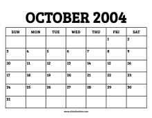 October 2004 Calendar – Printable Old Calendars