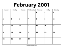February 2001 Calendar