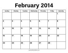 February 2014 Calendar
