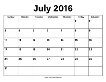 July 2016 Calendar
