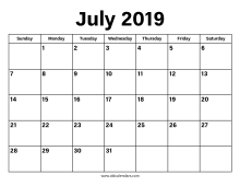 July 2019 Calendar