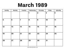 March 1989 Calendar